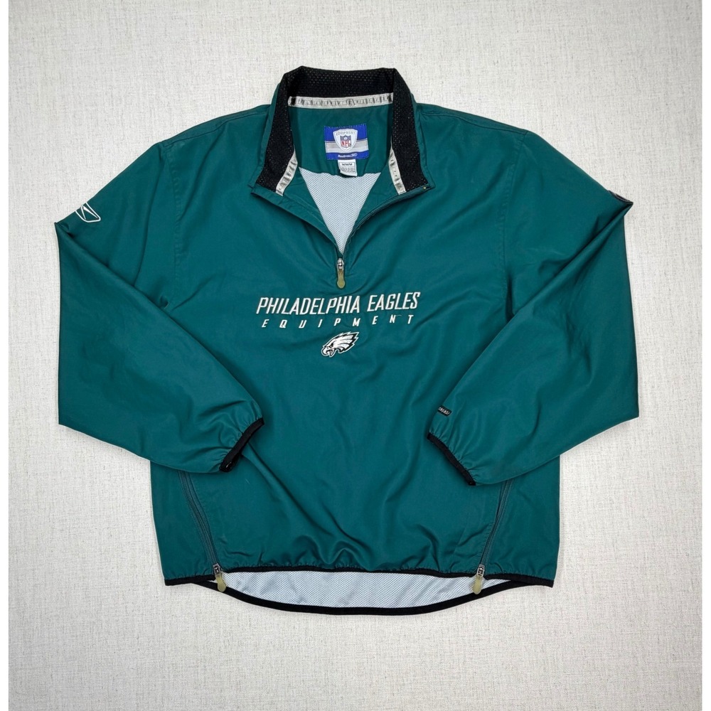 Reebok Philadelphia Eagles NFL Equipment 1/4 Zip Windbreaker Teal Mens Medium